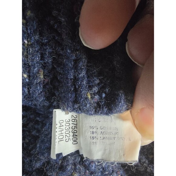 GAP Vintage Men's Blue Donegal Turtleneck Large Cable Knit Wool Blend Sweater - Picture 6 of 6